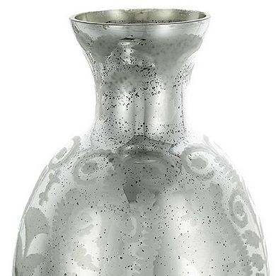 HomeRoots 18" Antiqued Silver Floral Glass Table Vase