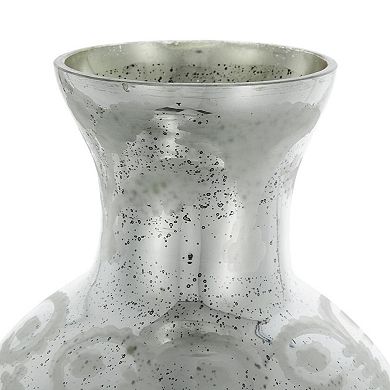 HomeRoots 18" Antiqued Silver Floral Glass Table Vase