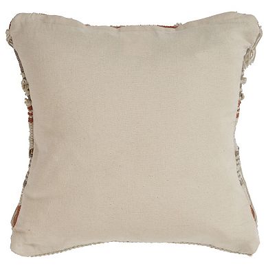 HomeRoots 18" Beige and Red Throw Pillow with Fringe