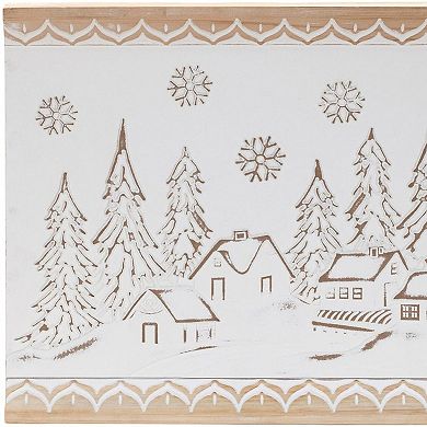 HomeRoots 16" X 19" Natural And White Winter Village Christmas Trees Hanging Wall Decor