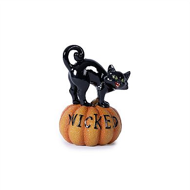 HomeRoots Set of Three Black And Orange Polyresin Halloween Black Cat Figurines