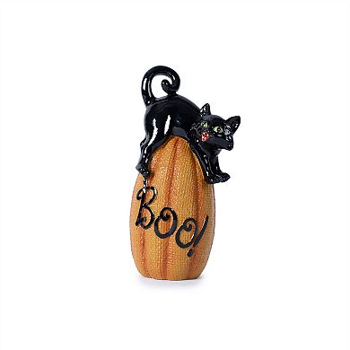 HomeRoots Set of Three Black And Orange Polyresin Halloween Black Cat Figurines