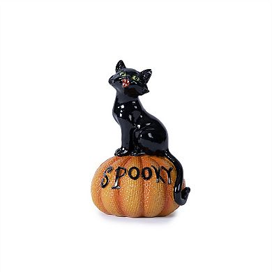 HomeRoots Set of Three Black And Orange Polyresin Halloween Black Cat Figurines