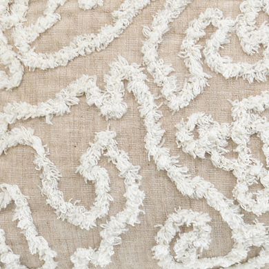 HomeRoots 17" Beige and White Throw Pillow with Tassels