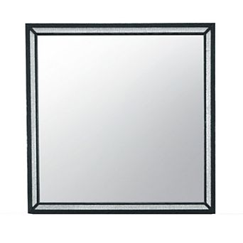 HomeRoots 37" Black Faux Crystal And Wood Dresser Mount Framed Mirror