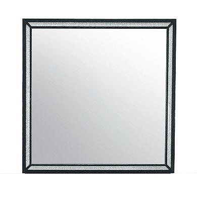 HomeRoots 37" Black Faux Crystal And Wood Dresser Mount Framed Mirror