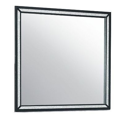 HomeRoots 37" Black Faux Crystal And Wood Dresser Mount Framed Mirror