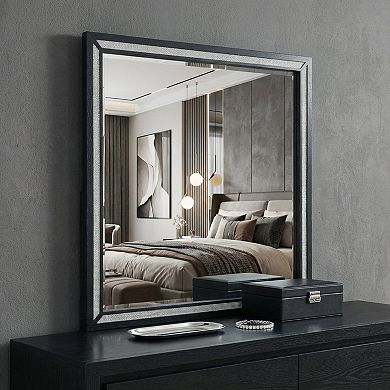 HomeRoots 37" Black Faux Crystal And Wood Dresser Mount Framed Mirror