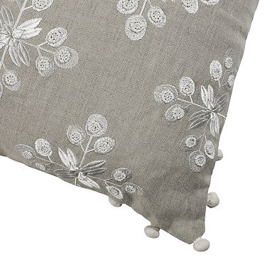 HomeRoots 20" Beige and Ivory Throw Pillow with Embroidery