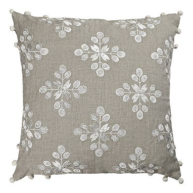 HomeRoots 20" Beige and Ivory Throw Pillow with Embroidery