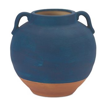 HomeRoots 7" Blue And Terra Cotta Ceramic Round Urn