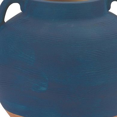HomeRoots 7" Blue And Terra Cotta Ceramic Round Urn
