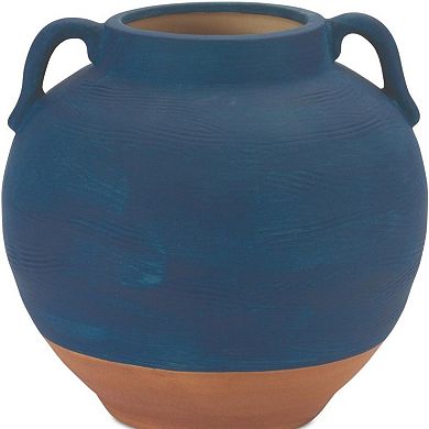 HomeRoots 7" Blue And Terra Cotta Ceramic Round Urn