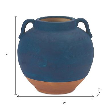 HomeRoots 7" Blue And Terra Cotta Ceramic Round Urn