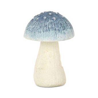 HomeRoots 6" Blue And Off White Cast Iron Mushroom Tabletop Sculpture