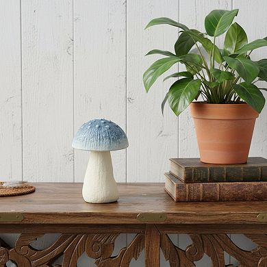 HomeRoots 6" Blue And Off White Cast Iron Mushroom Tabletop Sculpture