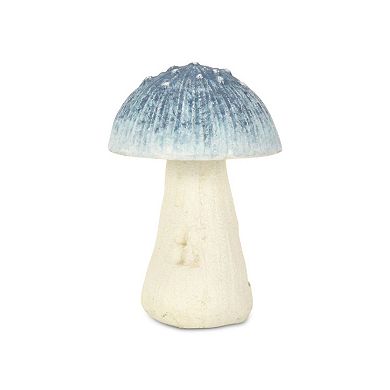 HomeRoots 6" Blue And Off White Cast Iron Mushroom Tabletop Sculpture