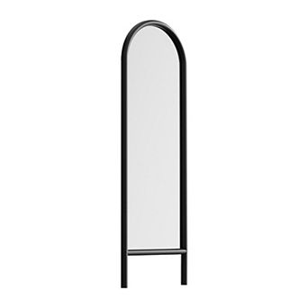 HomeRoots 64" Black Solid Wood Arch Leaning Ladder Framed Full Length Mirror