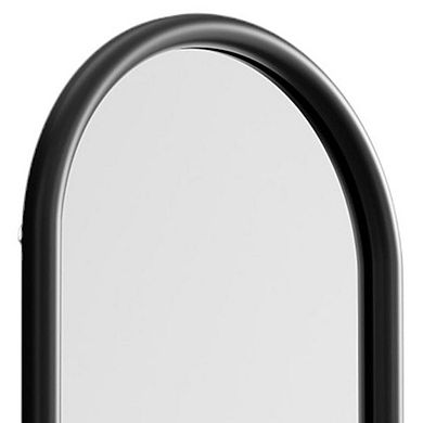 HomeRoots 64" Black Solid Wood Arch Leaning Ladder Framed Full Length Mirror