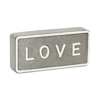 HomeRoots 4" Gray And White Galvanized Metal Love Hand Painted Tabletop Sign