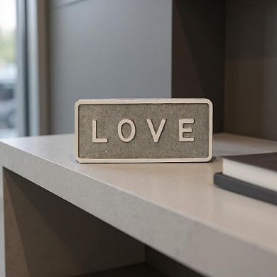 HomeRoots 4" Gray And White Galvanized Metal Love Hand Painted Tabletop Sign