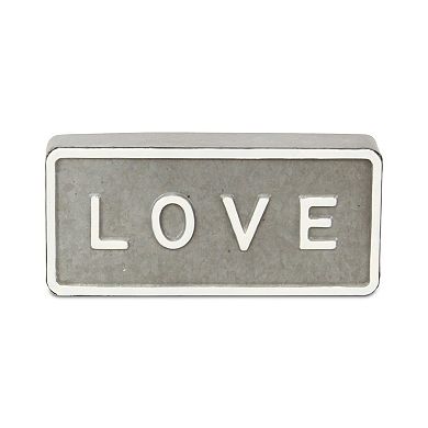HomeRoots 4" Gray And White Galvanized Metal Love Hand Painted Tabletop Sign
