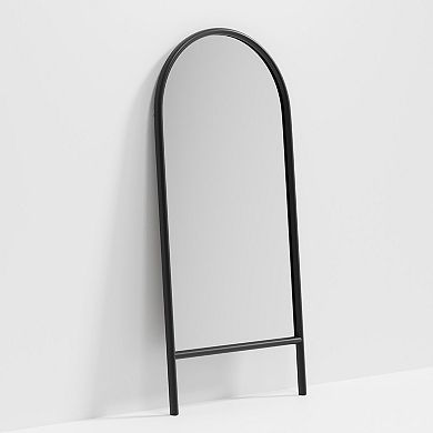 HomeRoots 71" Black Solid Wood Arch Freestanding Framed Full Length Mirror
