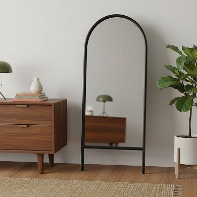 HomeRoots 71" Black Solid Wood Arch Freestanding Framed Full Length Mirror