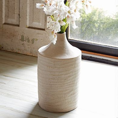 HomeRoots 18" Beige Recycled Paper Cylinder Jug Floor Vase
