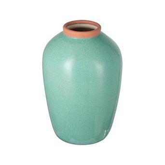 HomeRoots 13" Aqua And Terra Cotta Ceramic Round Table Vase