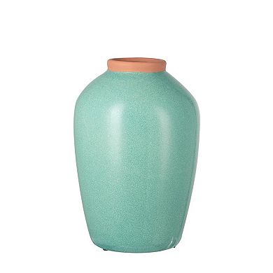 HomeRoots 13" Aqua And Terra Cotta Ceramic Round Table Vase
