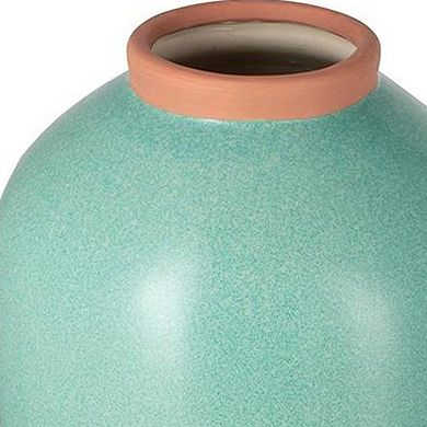 HomeRoots 13" Aqua And Terra Cotta Ceramic Round Table Vase