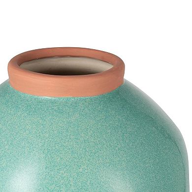 HomeRoots 13" Aqua And Terra Cotta Ceramic Round Table Vase