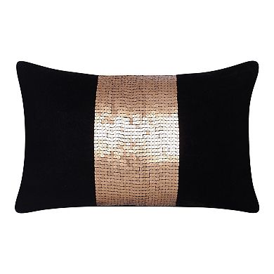 HomeRoots 16" X 24" Black Striped Polyester Zippered Pillow With Beads