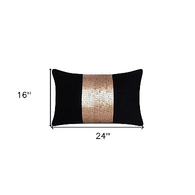 HomeRoots 16" X 24" Black Striped Polyester Zippered Pillow With Beads