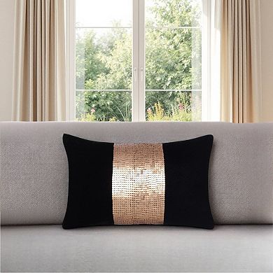 HomeRoots 16" X 24" Black Striped Polyester Zippered Pillow With Beads