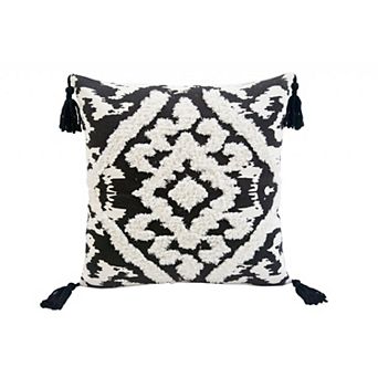 HomeRoots 17" Black and White Throw Pillow with Tassels