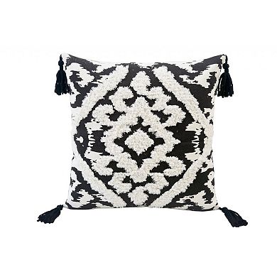 HomeRoots 17" Black and White Throw Pillow with Tassels