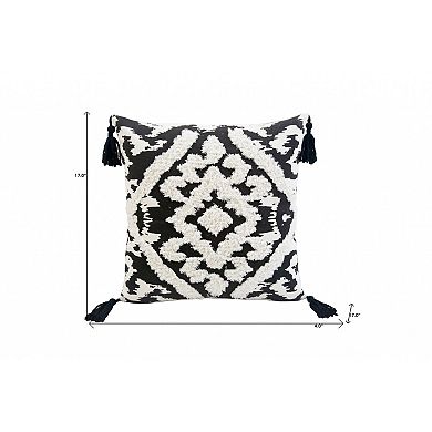 HomeRoots 17" Black and White Throw Pillow with Tassels