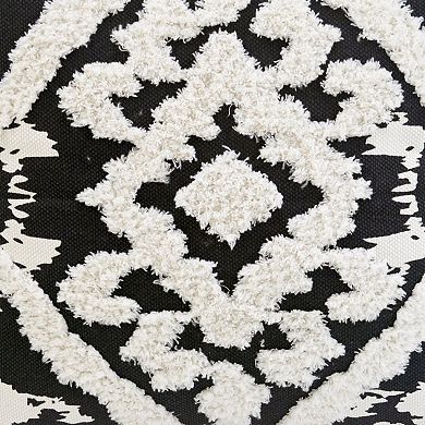 HomeRoots 17" Black and White Throw Pillow with Tassels