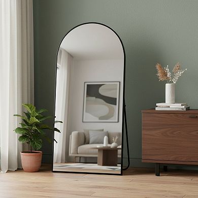HomeRoots 71" Black Metal Arch Freestanding Framed Full Length Mirror
