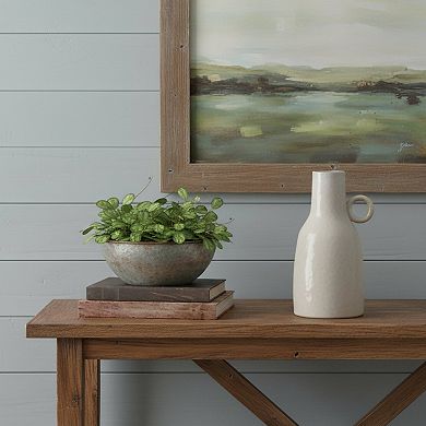 HomeRoots 11" Gray And White Ceramic Round Table Vase