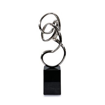 HomeRoots 20" Silver And Black Aluminum And Marble Modern Abstract Tabletop Sculpture