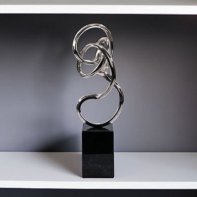 HomeRoots 20" Silver And Black Aluminum And Marble Modern Abstract Tabletop Sculpture
