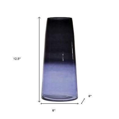 HomeRoots 13" Blue Ombre Glass Tapered Table Vase