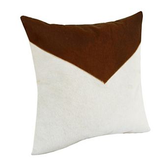 HomeRoots 20" X 20" Brown and Ivory Geometric Faux Leather Zippered Pillow