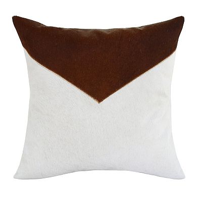 HomeRoots 20" X 20" Brown and Ivory Geometric Faux Leather Zippered Pillow