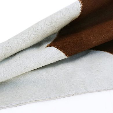 HomeRoots 20" X 20" Brown and Ivory Geometric Faux Leather Zippered Pillow