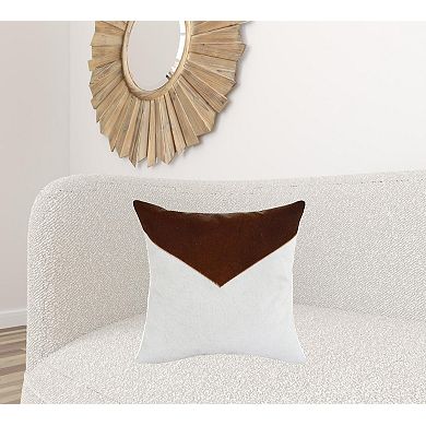 HomeRoots 20" X 20" Brown and Ivory Geometric Faux Leather Zippered Pillow