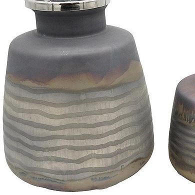 HomeRoots Set of Two Black And Gray Abstract Glass Round Table Vases